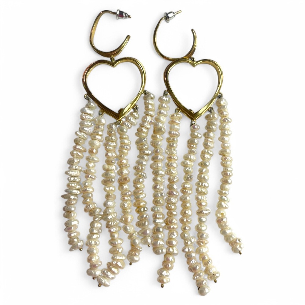 Joanna Laura Constantine Heart Pearl Dangle Earrings Gold Plated Statement View 3